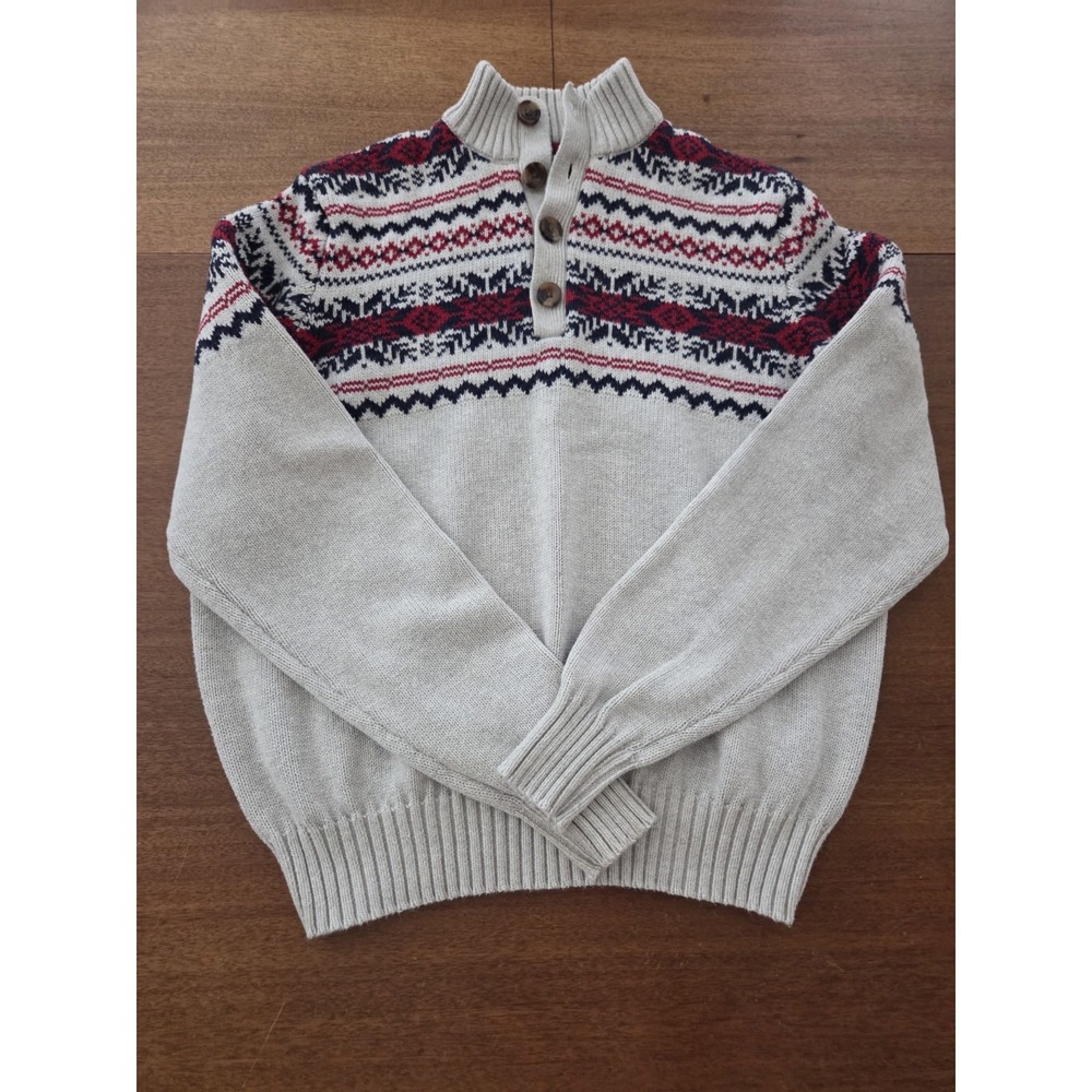 Izod Fairisle Sweater Men's Medium Fisherman Core Lumber Jack Mock Turtleneck